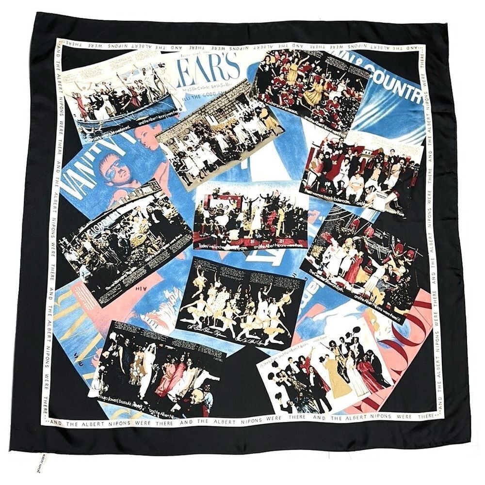 Vintage Albert Nipon Silk Scarf “We Were There” 34x34” made in Japan